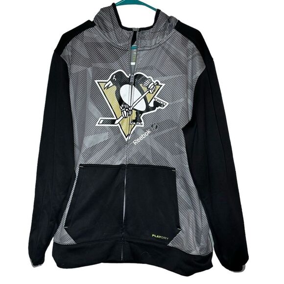 PITTSBURGH PENGUINS REEBOK PLAY DRY PERFORMANCE JACKET MEDIUM ZIP UP - Picture 1 of 7